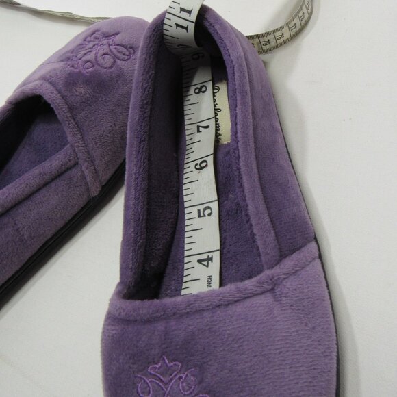 Dearfoams Women's Cozy Purple Velour Embroidered Ballet Slippers Size M (7-8) - Picture 9 of 10